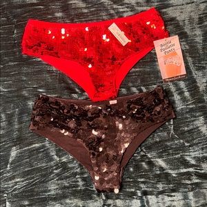 2 sequin booty panties, one red and one black. Both size small/medium.